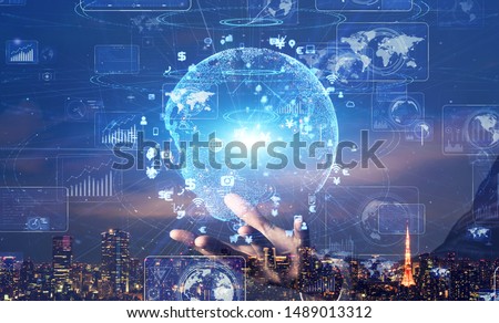 Global communication network concept. Digital transforamtion. GUI (Graphical User Interface). Royalty-Free Stock Photo #1489013312
