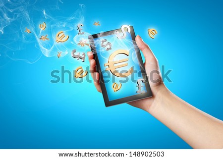 Closeup image of human hands holding ipad