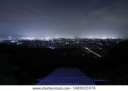 Beautiful night view of Tsuchiura city from "Omote Tsukuba Skyline" in Ibaraki Prefecture, Japan. Aug. 25, 2019.