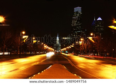 The Philadelphia, Pennsylvania city center at night