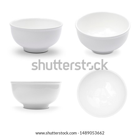 Set of ceramic white bowl on white background. 