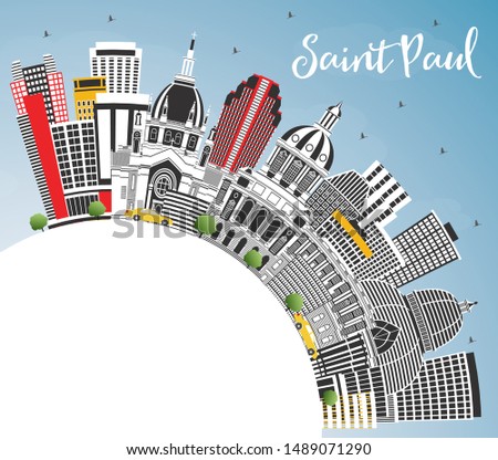 Saint Paul Minnesota City Skyline with Gray Buildings, Blue Sky and Copy Space. Vector Illustration. Tourism Concept with Historic Architecture. Saint Paul USA Cityscape with Landmarks. 