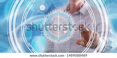Man touching a virtual technology concept on a touch screen with his finger