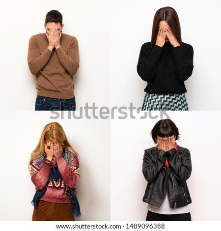 Set of people with tired and sick expression