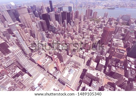 New York City - Midtown Manhattan aerial view. Retro filtered color tone.