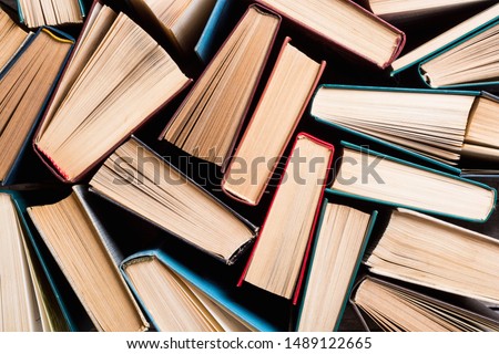 Collection of old books in library . Education background Royalty-Free Stock Photo #1489122665