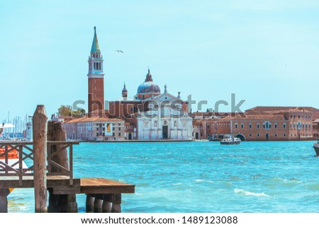 view of Church of San Giorgio Maggiore boats before it famous landmark place copy space