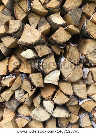 Wall firewood. Background of dry chopped firewood logs in a pile.