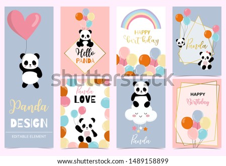 Collection of birthday background set with panda,rainbow,balloon.Editable vector illustration for birthday invitation,postcard and sticker.Wording include hello