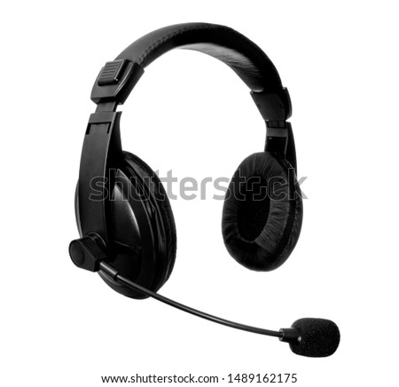single black headphones on white background, isolated