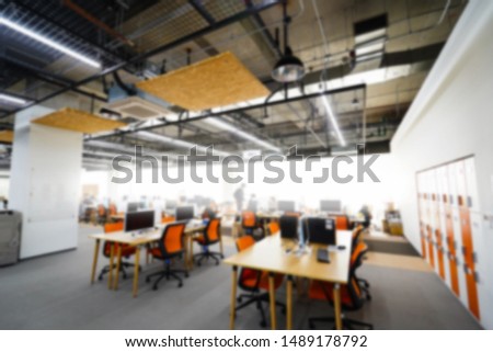 Blur modern office with work stations and computers stock photo             