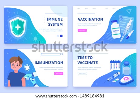 Vaccination and Child Immunization concept Banners Templates. Can use for Backgrounds, Infographics, Hero Images. Flat Cartoon Modern Vector Illustration. Royalty-Free Stock Photo #1489184981