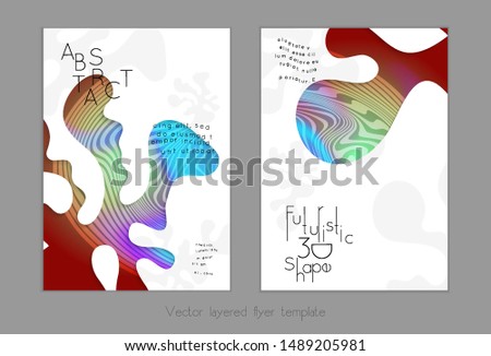 Abstract universal flyer templates with simple wavy shapes and cut out paper with shadow over striped background. Social media web banner. Bright colored isolated.