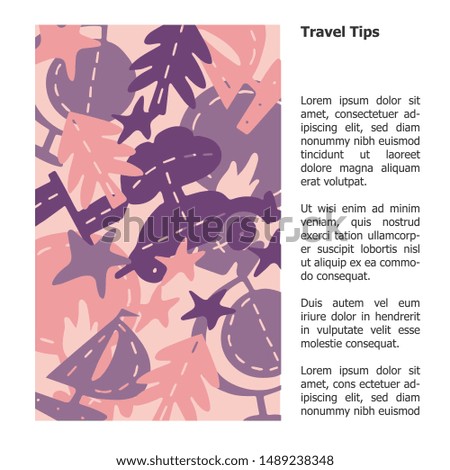 Travel Tips text example with travelling symbols illustration