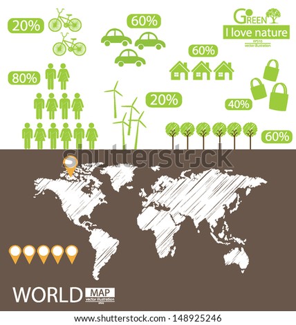 Infographic. Go green concept. World Map vector Illustration