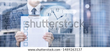 Concept planning of operating business process. Businessman showing a plan of tasks for the day.