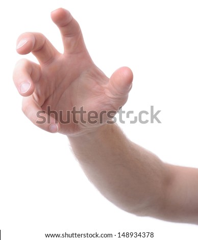 hand isolated on white gesturing grabbing or reaching Royalty-Free Stock Photo #148934378