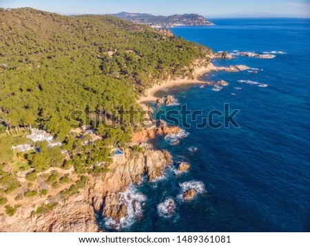 Drone picture over the Costa Brava coastal near the small town Palamos of Spain