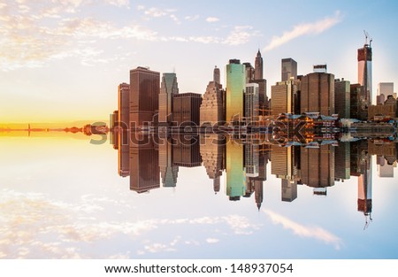 Reflection of Manhattan at sunset