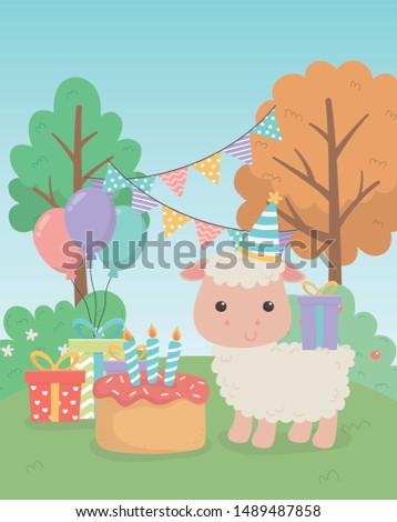 cute sheep animal farm in birthday party scene