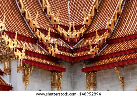 Traditional Thai style gable on the roof in Thai temple