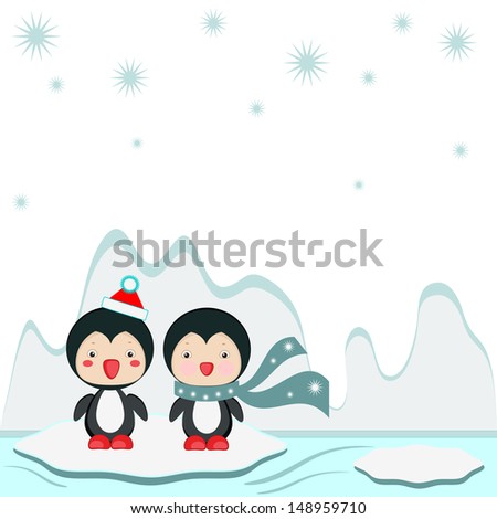Winter background with penguins.