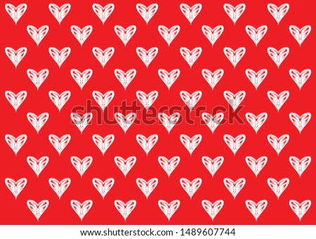 white hearts pattern on red background