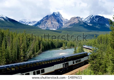 Train in Canadian Rockies Royalty-Free Stock Photo #1489611