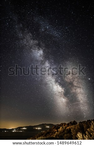 milky way view at evening time on the city lights