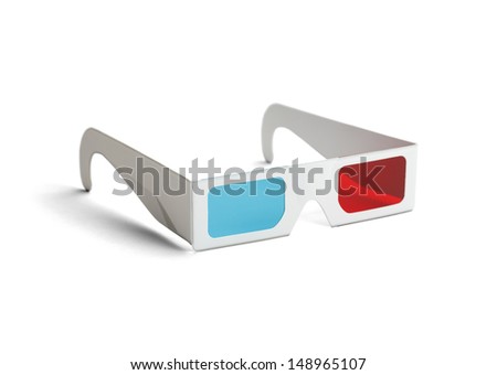 Side view of a pair of 3D glasses Isolated on white   background.