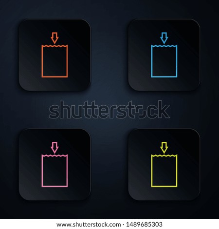 Color neon line Paper shopping bag icon isolated on white background. Package sign. Set icons in colorful square buttons. Vector Illustration