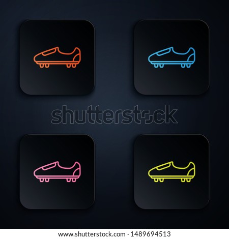 Color neon line Soccer or football shoes with spikes icon isolated on white background. American football boot. Set icons in colorful square buttons. Vector Illustration