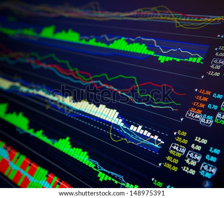 Data analyzing in forex market: the charts and quotes on display. Analytics U.S. dollar index DXYO. Royalty-Free Stock Photo #148975391