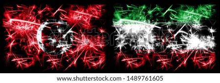Tunisia, Tunisian, Iran, Iranian fireworks sparkling flags