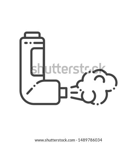 Throat spray line black icon. Asthma inhaler. First aid. Lung disease treatment. Sign for web page, mobile app, button, logo. Vector isolated element. Editable stroke.