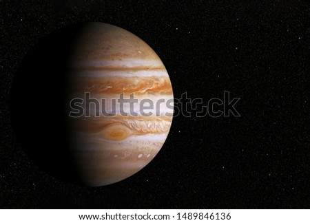 Planet Jupiter, with a big spot, on a dark background,copyspace. Elements of this image were furnished by NASA