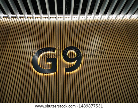 detailed airport departure gates huge numeric number signs G5 to 10