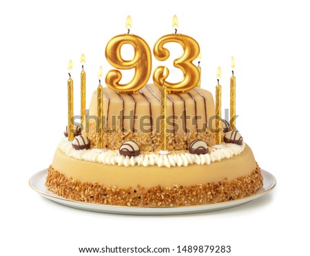 Festive cake with golden candles - Number 93 Royalty-Free Stock Photo #1489879283