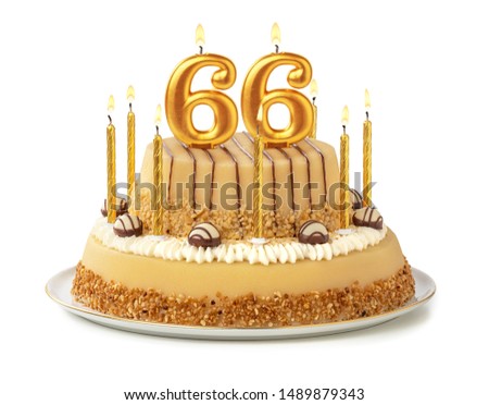 Festive cake with golden candles - Number 66