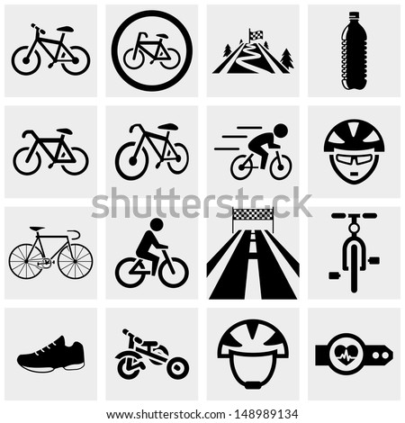 Biking vector icons set on gray. 