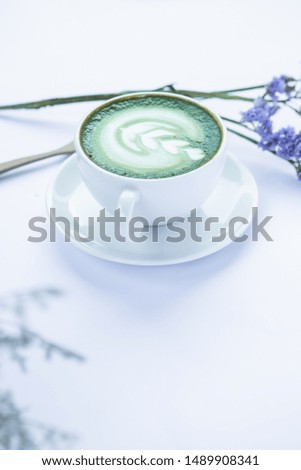 Green tea on a white tone background