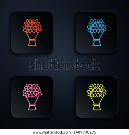 Color neon line Bouquet of flowers icon isolated on white background. Set icons in colorful square buttons. Vector Illustration