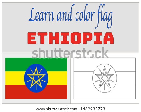 Coloring Book for Education and learning National flag of Federal Democratic Republic of Ethiopia. original colors and proportion. Simply vector illustration eps10, from countries flag set.