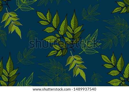 Green Leaves seamless pattern. Vector background hand drawn. Textile print, wrapping ,wallpaper.