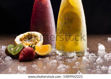 delicious drinks and cold drinks of colorful tropical fruits