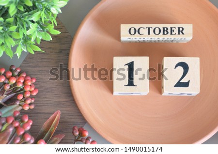 October month design with flower and earthenware, 12.