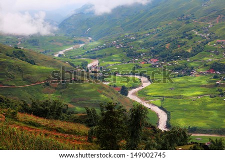 Hilltop village, Muong Hoa valley terraced fields, Sa Pa Town, Vietnam Royalty-Free Stock Photo #149002745