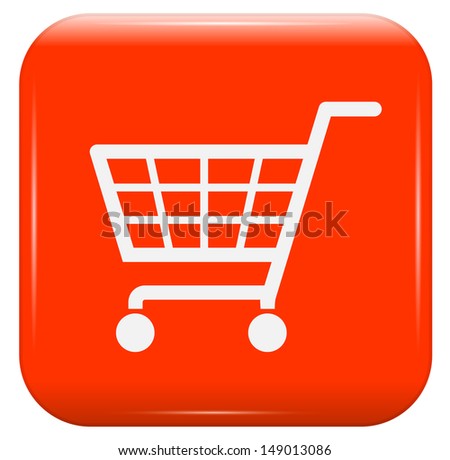 White shopping basket sign on red button