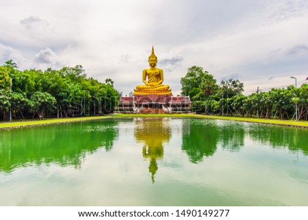 Beautiful Big Golden Buddha statue,khueang nai District, Ubon Ratchathani province,Thailand.