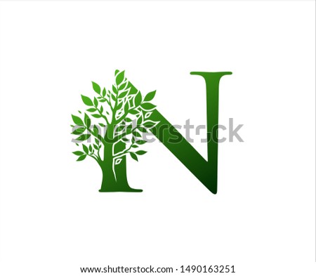 Green Letter N Nature Tree Logo Icon. 